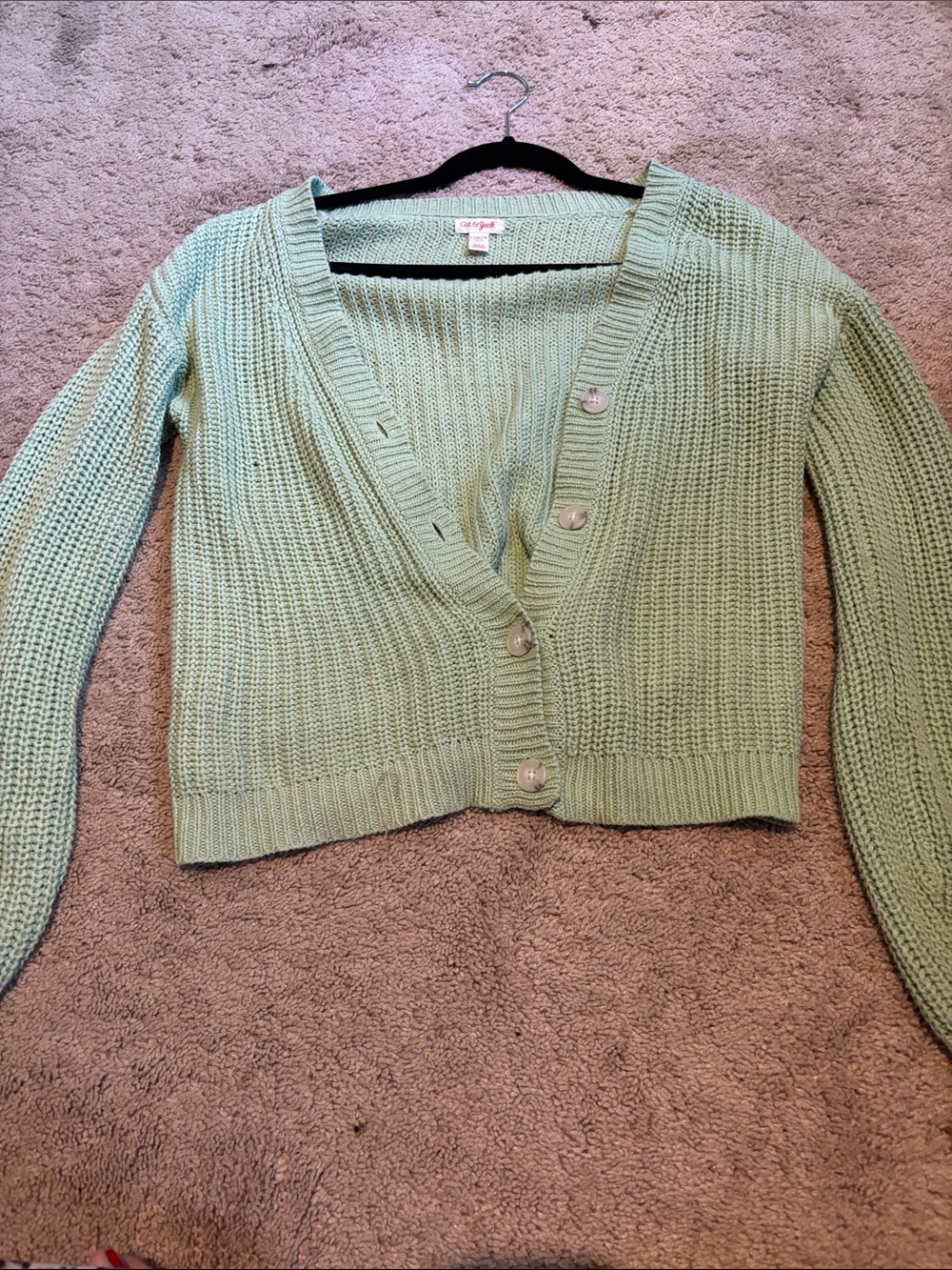 Cat & Jack Cropped Mint Green V-Neck Button Cardigan